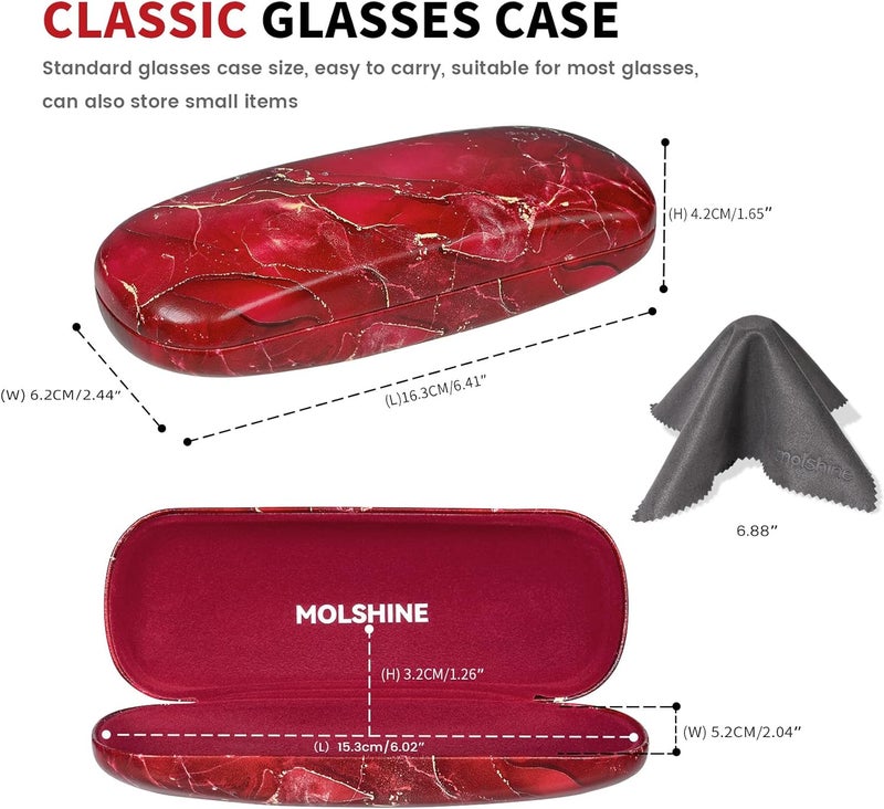 molshine Hard Shell PU Leather Glasses Case,Travel Portable Eyeglass Case for Men Women Girl Travel Study Work - Image 2
